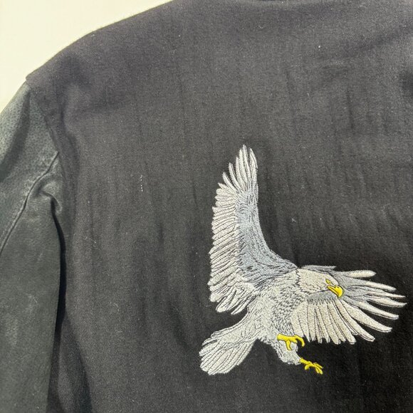Vtg Varsity Bomber Jacket Eagle Embroidered Black Suede Wool 42 44 L Y2K Retro - Picture 7 of 14